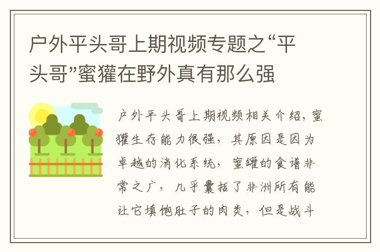 戶外平頭哥上期視頻專題之“平頭哥"蜜獾在野外真有那么強嗎？真相在這里-戶外動物知識