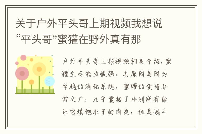 關于戶外平頭哥上期視頻我想說“平頭哥"蜜獾在野外真有那么強嗎？真相在這里-戶外動物知識