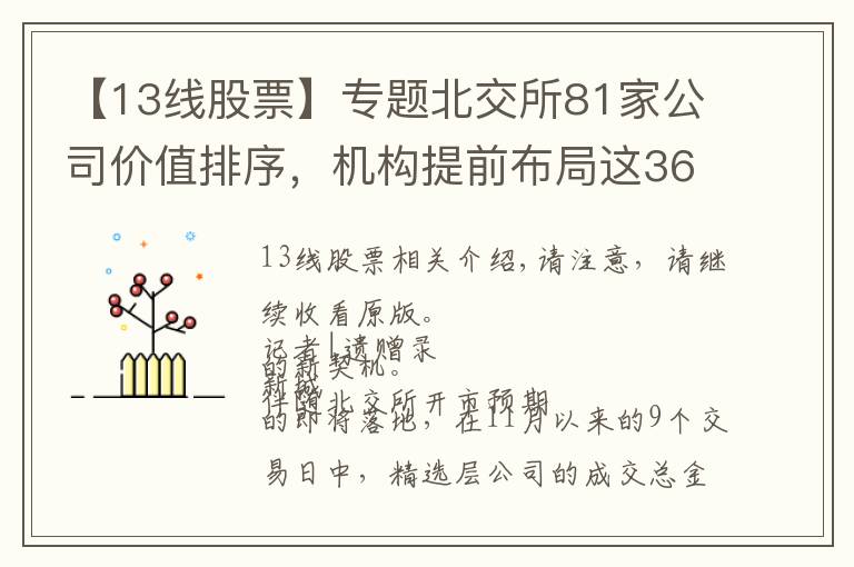 【13線股票】專題北交所81家公司價值排序，機構(gòu)提前布局這36家（附股）