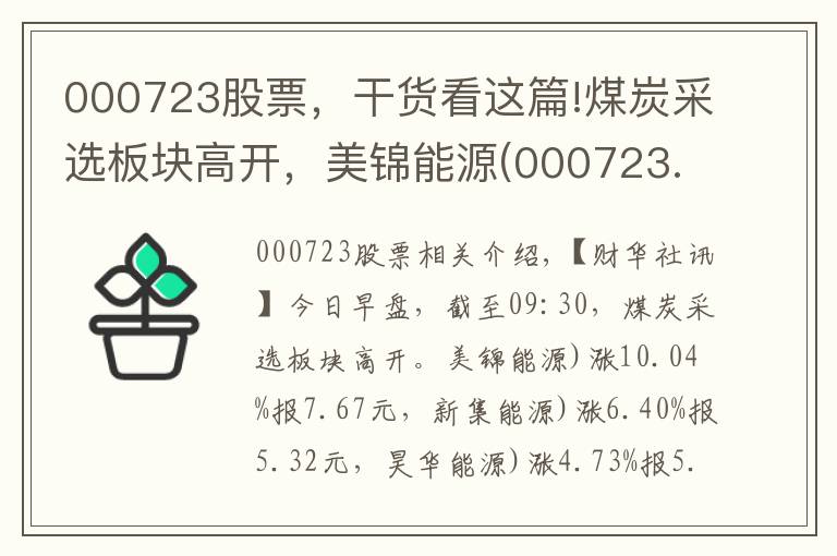 000723股票，干貨看這篇!煤炭采選板塊高開(kāi)，美錦能源(000723.CN)漲10.04%