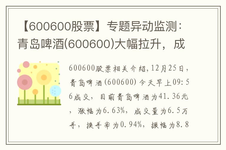 【600600股票】專題異動(dòng)監(jiān)測(cè)：青島啤酒(600600)大幅拉升，成交量放大