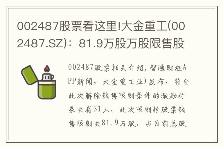 002487股票看這里!大金重工(002487.SZ)：81.9萬股萬股限售股將于2月9日上市流通