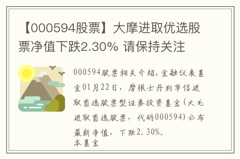 【000594股票】大摩進(jìn)取優(yōu)選股票凈值下跌2.30% 請保持關(guān)注