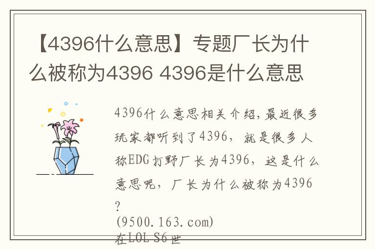 【4396什么意思】專題廠長為什么被稱為4396 4396是什么意思