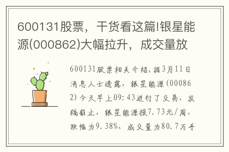 600131股票，干貨看這篇!銀星能源(000862)大幅拉升，成交量放大