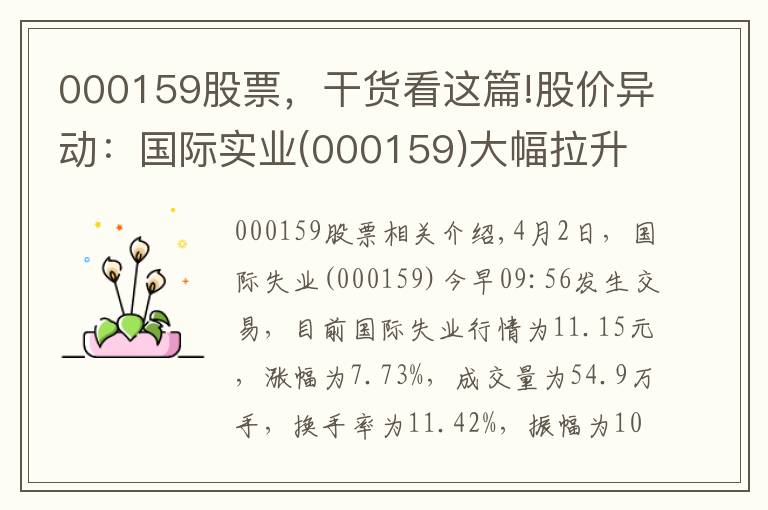 000159股票，干貨看這篇!股價(jià)異動(dòng)：國(guó)際實(shí)業(yè)(000159)大幅拉升，暫報(bào)11.15元