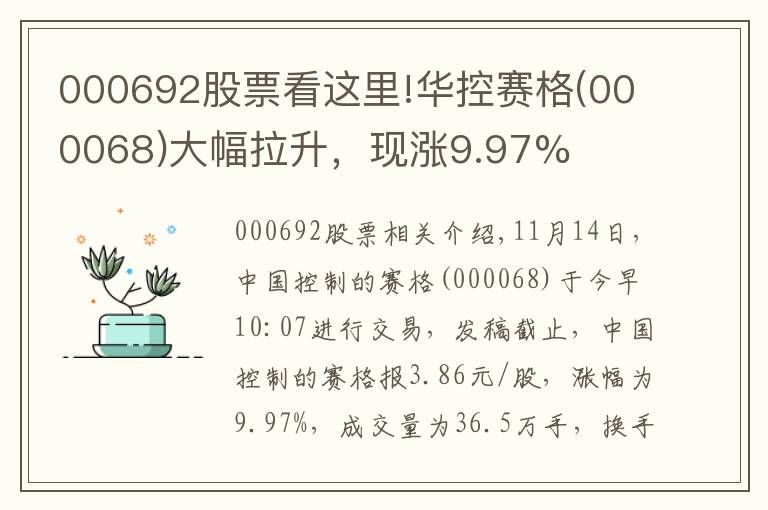 000692股票看這里!華控賽格(000068)大幅拉升，現(xiàn)漲9.97%