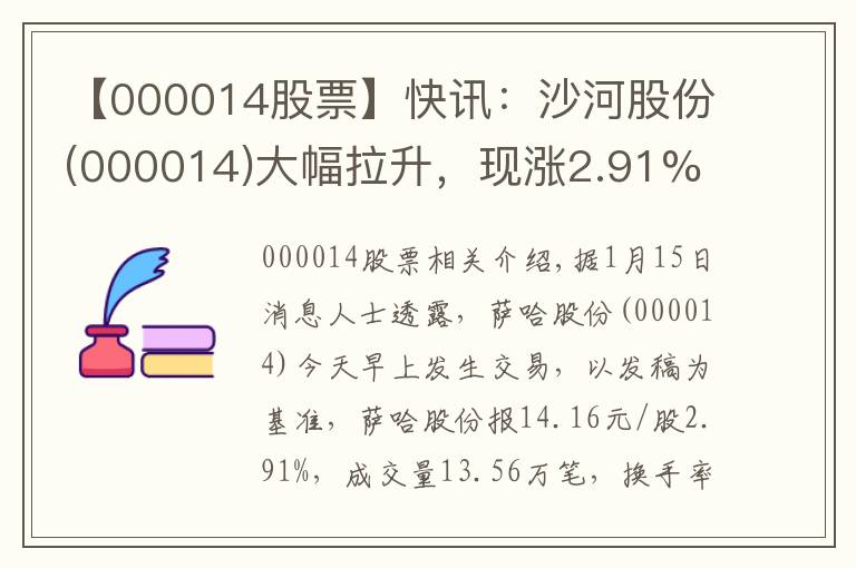 【000014股票】快訊：沙河股份(000014)大幅拉升，現(xiàn)漲2.91%