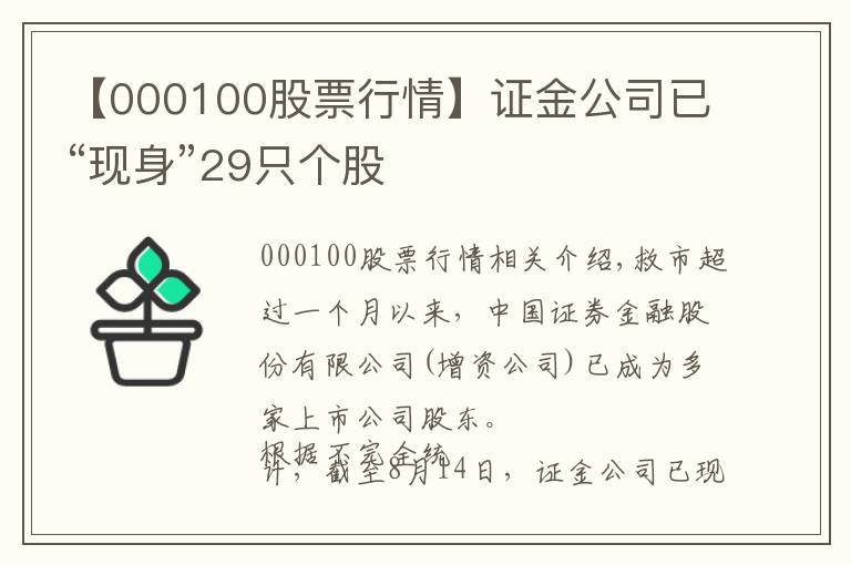 【000100股票行情】證金公司已“現(xiàn)身”29只個股