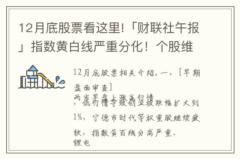 12月底股票看這里!「財(cái)聯(lián)社午報(bào)」指數(shù)黃白線嚴(yán)重分化！個(gè)股維持普漲格局 新能源板塊集體下挫