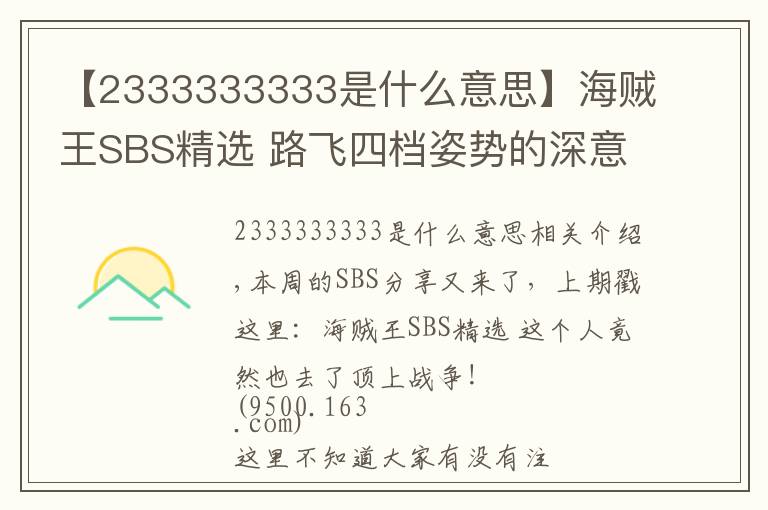 【2333333333是什么意思】海賊王SBS精選 路飛四檔姿勢的深意！