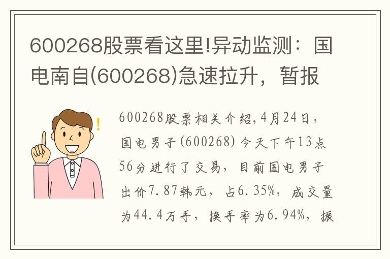 600268股票看這里!異動(dòng)監(jiān)測(cè)：國(guó)電南自(600268)急速拉升，暫報(bào)7.87元