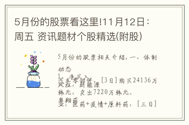 5月份的股票看這里!11月12日：周五 資訊題材個(gè)股精選(附股)