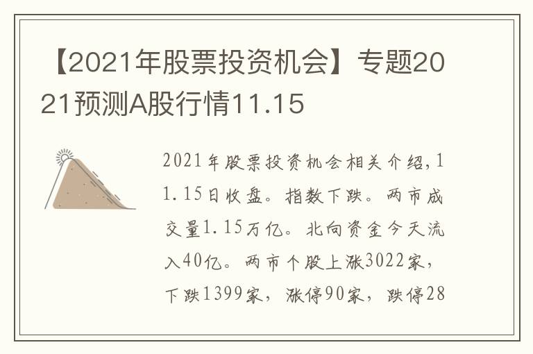 【2021年股票投資機(jī)會(huì)】專題2021預(yù)測(cè)A股行情11.15