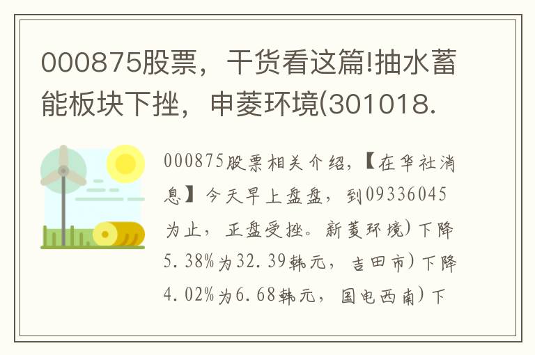 000875股票，干貨看這篇!抽水蓄能板塊下挫，申菱環(huán)境(301018.CN)跌5.38%