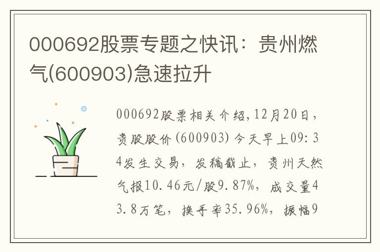 000692股票專題之快訊：貴州燃?xì)?600903)急速拉升