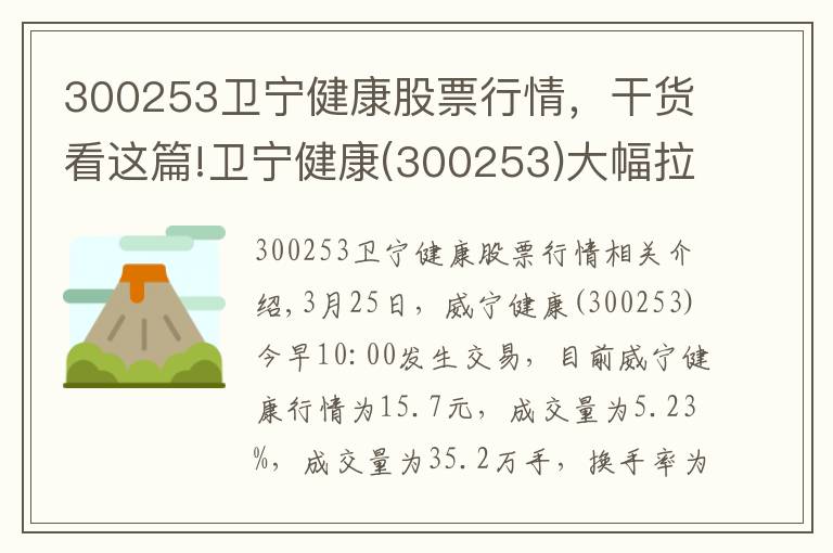 300253衛(wèi)寧健康股票行情，干貨看這篇!衛(wèi)寧健康(300253)大幅拉升，暫報15.7元