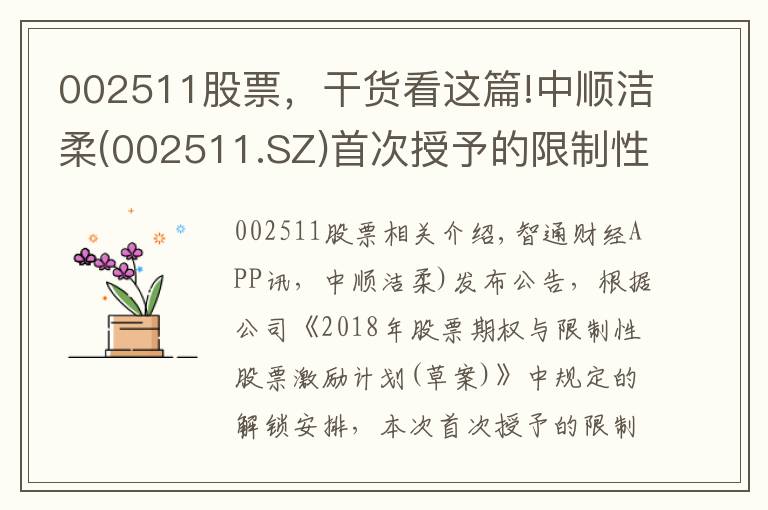 002511股票，干貨看這篇!中順潔柔(002511.SZ)首次授予的限制性股票第二個解鎖期解鎖條件成就