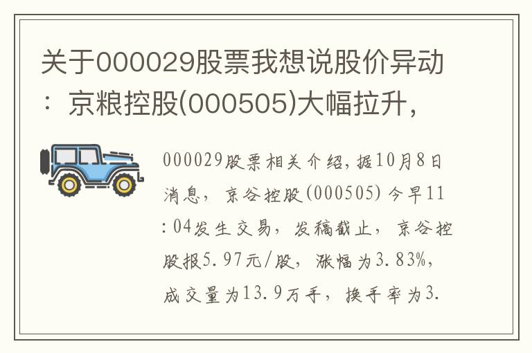 關(guān)于000029股票我想說股價異動：京糧控股(000505)大幅拉升，成交大幅放量