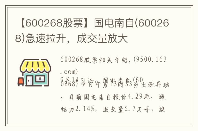 【600268股票】國電南自(600268)急速拉升，成交量放大