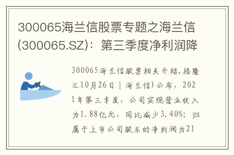 300065海蘭信股票專題之海蘭信(300065.SZ)：第三季度凈利潤降93.53%至213.9萬元