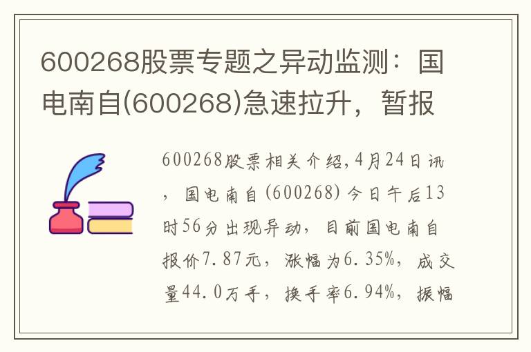 600268股票專題之異動(dòng)監(jiān)測(cè)：國(guó)電南自(600268)急速拉升，暫報(bào)7.87元