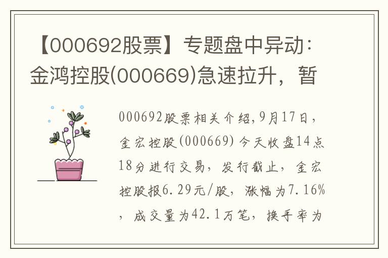 【000692股票】專題盤中異動(dòng)：金鴻控股(000669)急速拉升，暫報(bào)6.29元