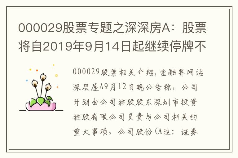 000029股票專題之深深房A：股票將自2019年9月14日起繼續(xù)停牌不超過1個月