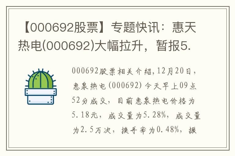 【000692股票】專題快訊：惠天熱電(000692)大幅拉升，暫報5.18元