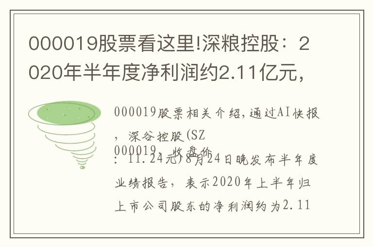 000019股票看這里!深糧控股：2020年半年度凈利潤約2.11億元，同比增加3.73%