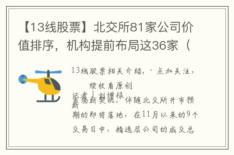 【13線股票】北交所81家公司價值排序，機構(gòu)提前布局這36家（附股）