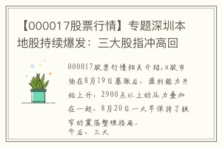 【000017股票行情】專題深圳本地股持續(xù)爆發(fā)：三大股指沖高回落收跌，北向資金凈流出