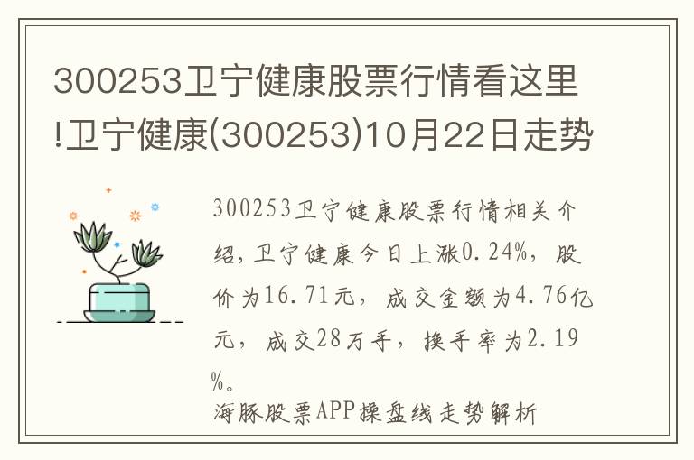 300253衛(wèi)寧健康股票行情看這里!衛(wèi)寧健康(300253)10月22日走勢分析