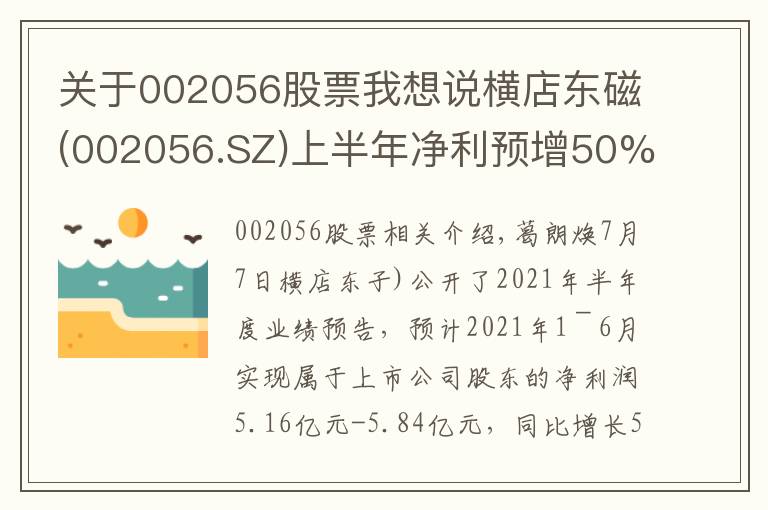 關(guān)于002056股票我想說(shuō)橫店?yáng)|磁(002056.SZ)上半年凈利預(yù)增50%-70%