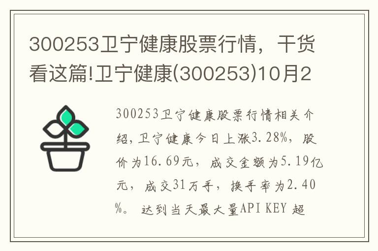 300253衛(wèi)寧健康股票行情，干貨看這篇!衛(wèi)寧健康(300253)10月25日走勢(shì)分析