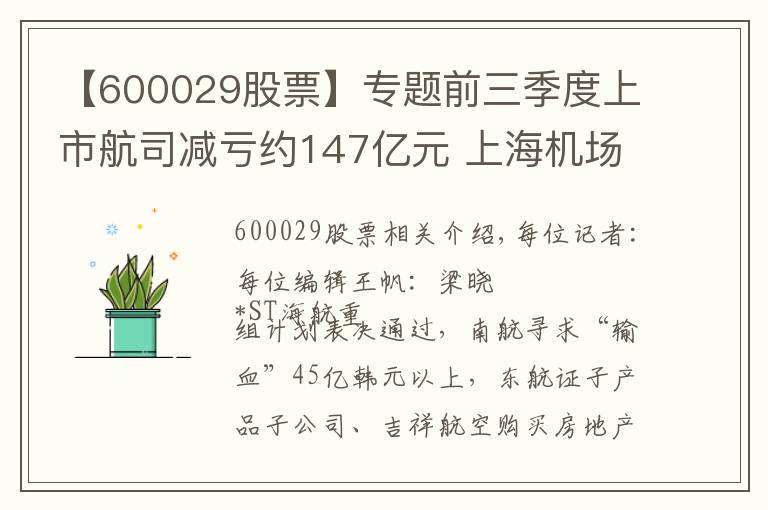 【600029股票】專題前三季度上市航司減虧約147億元 上海機(jī)場(chǎng)營(yíng)收凈利同比雙降