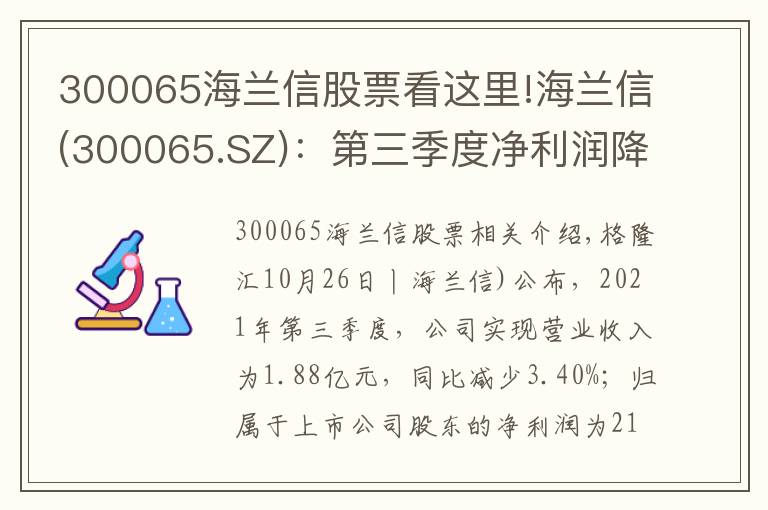 300065海蘭信股票看這里!海蘭信(300065.SZ)：第三季度凈利潤降93.53%至213.9萬元