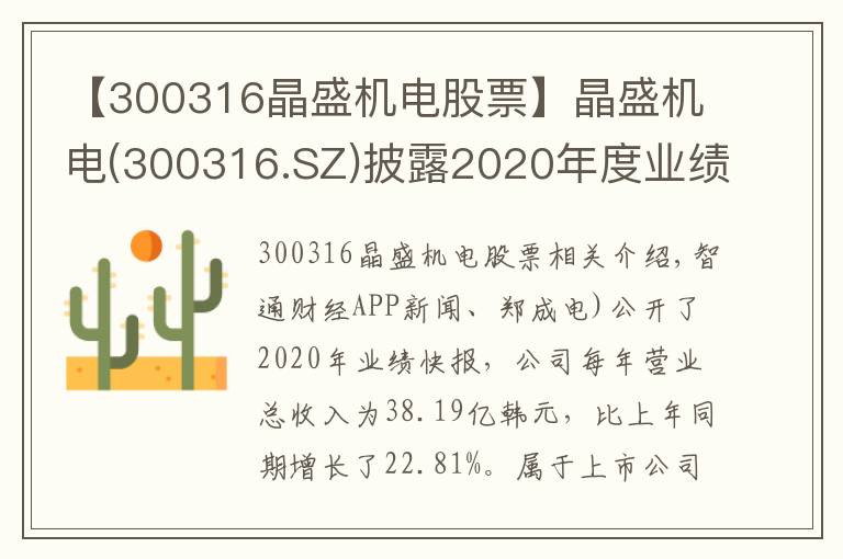 【300316晶盛機(jī)電股票】晶盛機(jī)電(300316.SZ)披露2020年度業(yè)績(jī)快報(bào) 歸母凈利同比增長(zhǎng)34%至8.54億元