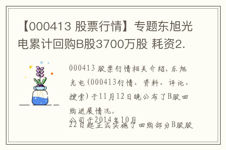 【000413 股票行情】專題東旭光電累計回購B股3700萬股 耗資2.5億