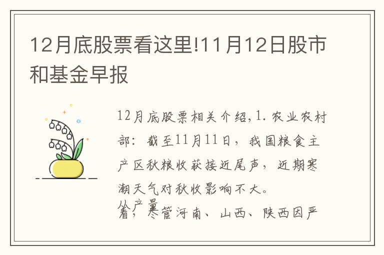 12月底股票看這里!11月12日股市和基金早報(bào)