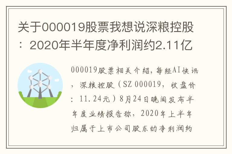 關(guān)于000019股票我想說深糧控股：2020年半年度凈利潤約2.11億元，同比增加3.73%