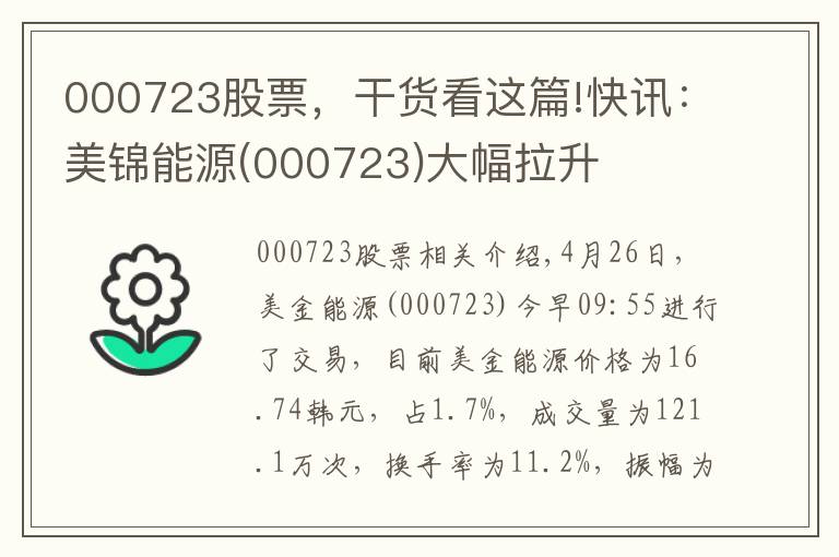 000723股票，干貨看這篇!快訊：美錦能源(000723)大幅拉升