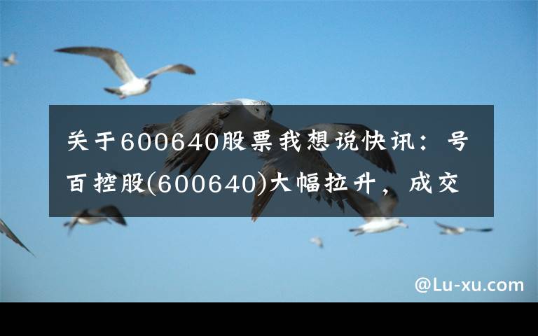 關(guān)于600640股票我想說快訊：號百控股(600640)大幅拉升，成交量放大