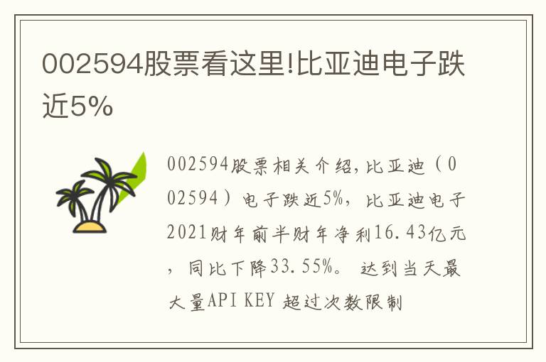 002594股票看這里!比亞迪電子跌近5%