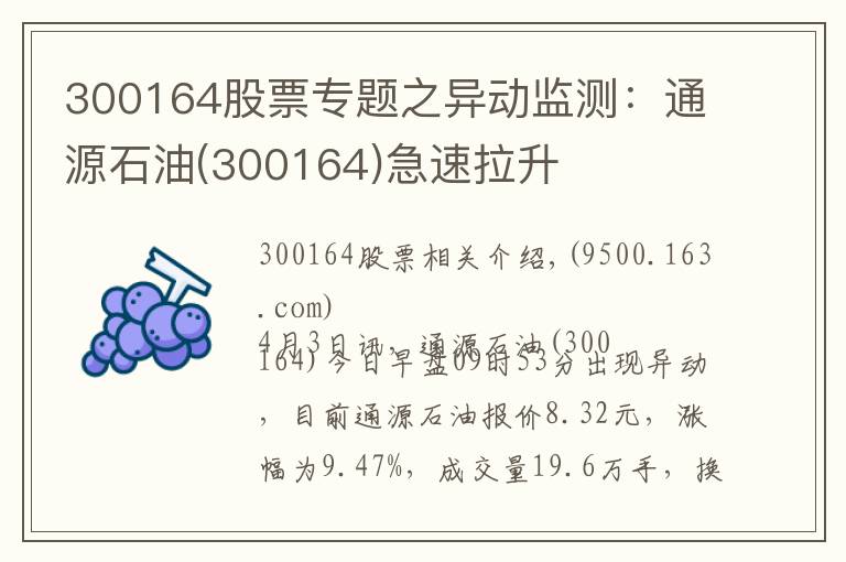 300164股票專題之異動(dòng)監(jiān)測(cè)：通源石油(300164)急速拉升