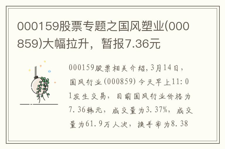 000159股票專題之國(guó)風(fēng)塑業(yè)(000859)大幅拉升，暫報(bào)7.36元