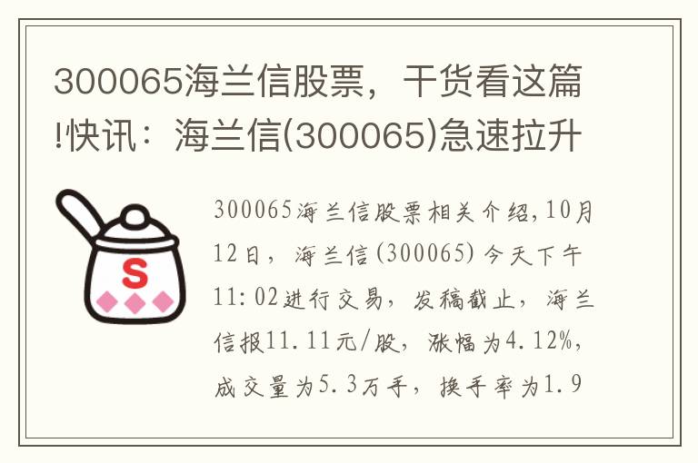 300065海蘭信股票，干貨看這篇!快訊：海蘭信(300065)急速拉升，成交量放大