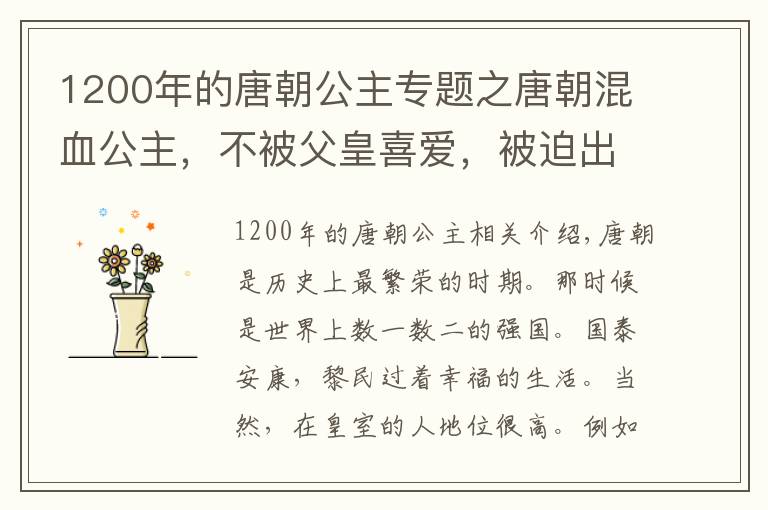 1200年的唐朝公主專題之唐朝混血公主，不被父皇喜愛，被迫出家、不許嫁人，后得以翻身