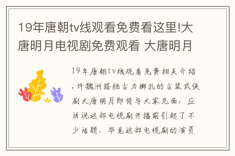 19年唐朝tv線觀看免費看這里!大唐明月電視劇免費觀看 大唐明月主演陣容各人物結(jié)局是什么