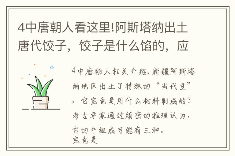 4中唐朝人看這里!阿斯塔納出土唐代餃子，餃子是什么餡的，應該是由這三種蔬菜制成